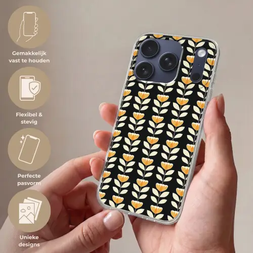 Retro - Bloem - Zwart - Okergeel Telefoonhoesje iPhone 17 Pro klein 878 -sfeer3_NL