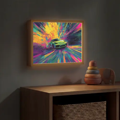 Sportauto - Groen - Verfstrepen - Kleuren Light Box met batterij (Wandlamp kind) middel -sfeer5_kind