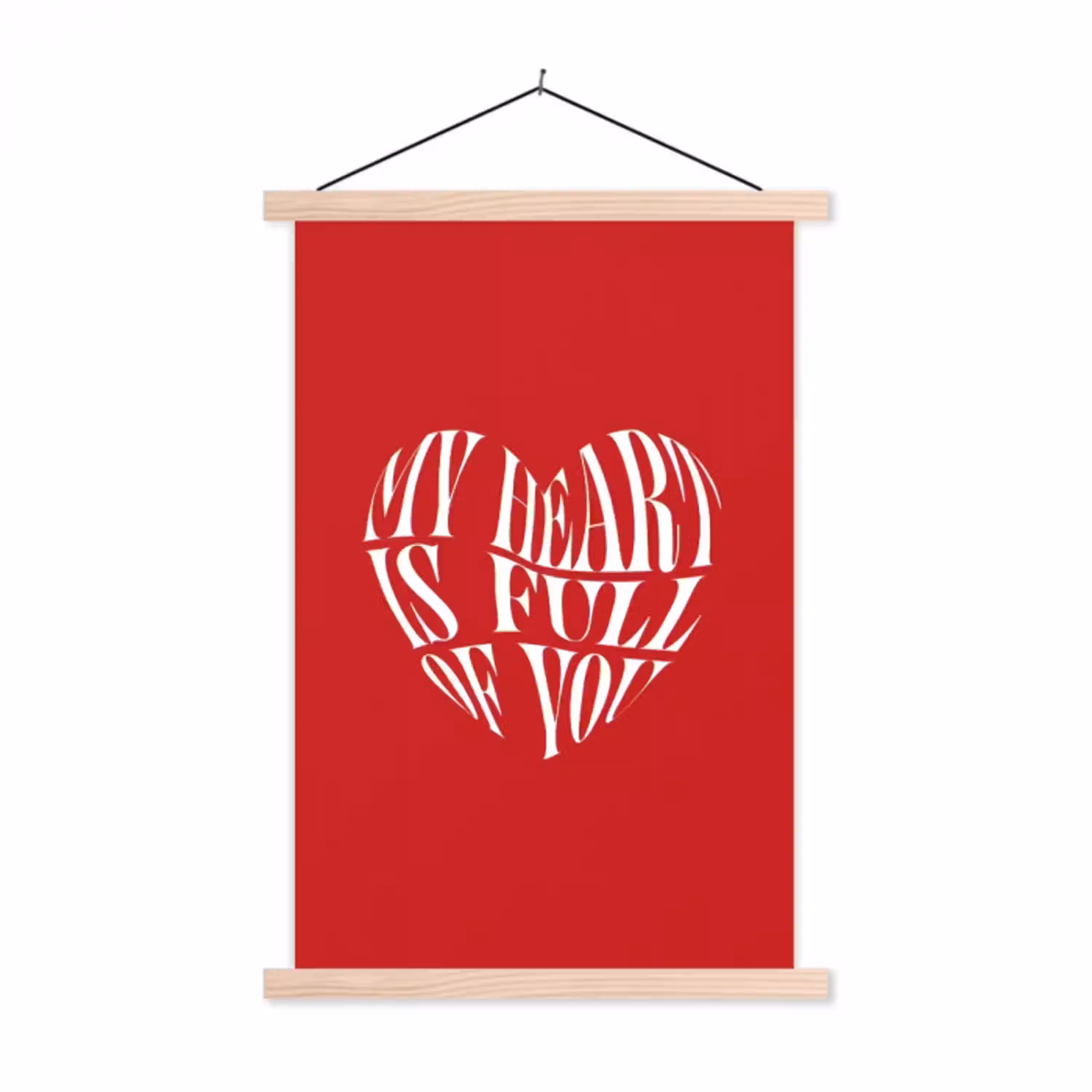 Rood - Hart- Tekst - Valentijn textielposter latten blank klein -3d