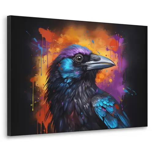 Vogel - Kraai - Graffiti - Zwart - Dieren Textielframe zwart klein -3d