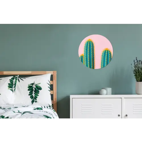 Cactussen - Modern - Pastel Wandcirkel aluminium klein -slaapkamer