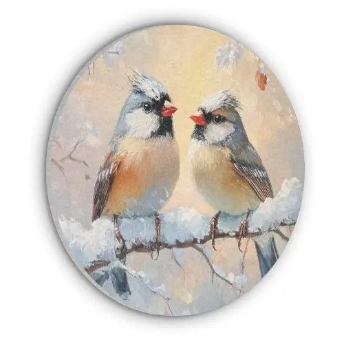 Vogels - Tak - Winter - Sneeuw Akoestische PET Vilt - Rond klein -3d