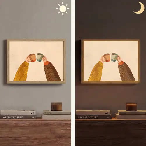 Illustratie - Mokken - Proosten - Bruin Light Box met batterij (Wandlamp) middel -sfeer3