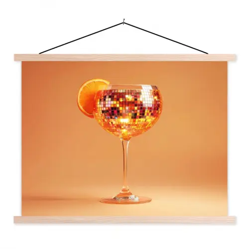 Drank - Oranje - Glitter - Disco textielposter latten blank klein -3d