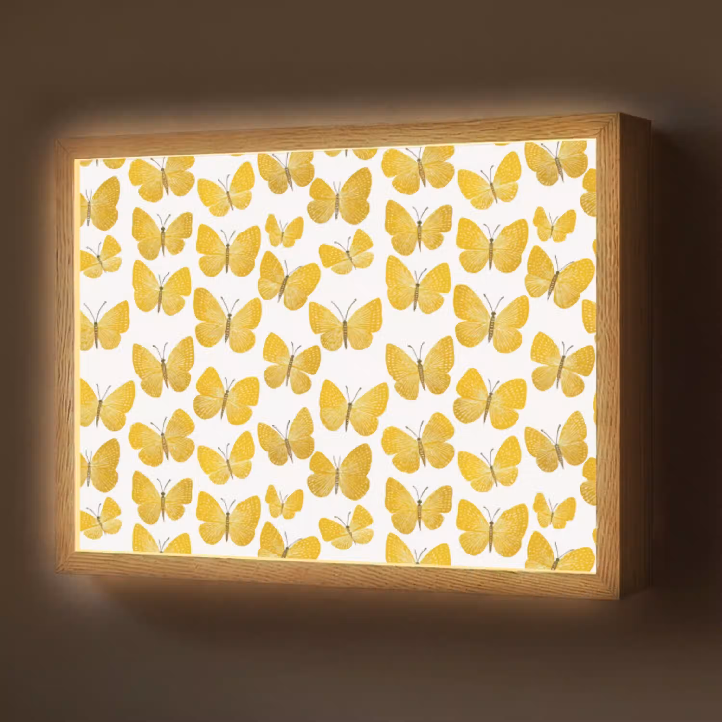 Vlinders - Botanisch - Illustratie - Geel - Wit Light Box met batterij (Wandlamp) middel 907 -z3d_website
