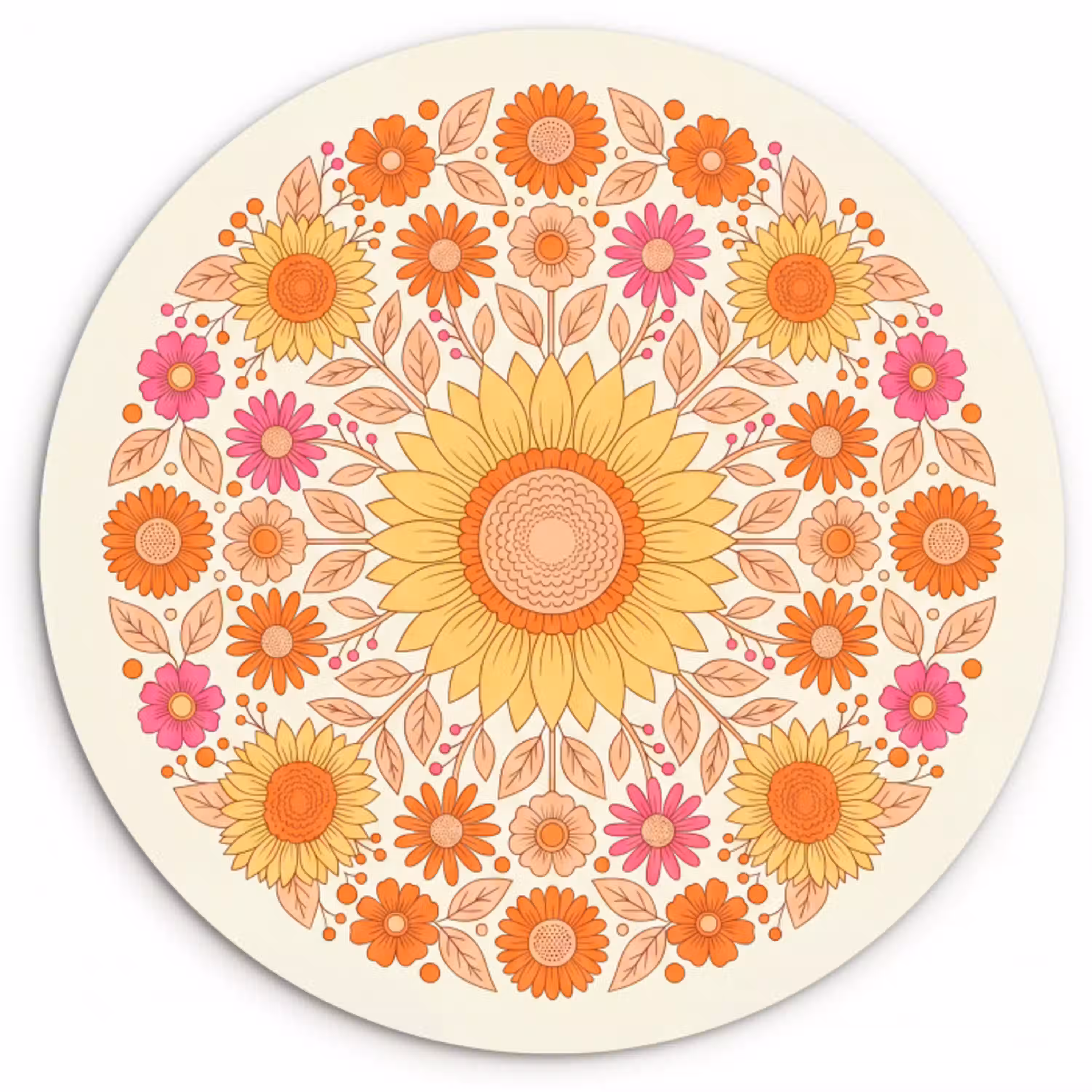 Bloemen - Mandala - Patroon - Kleurrijk Wandcirkel kunststof plaat 5mm dik klein -3d