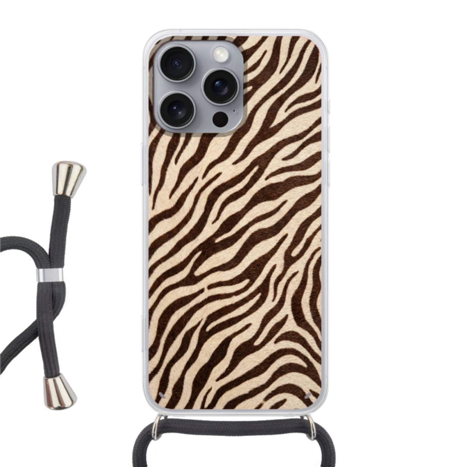 Zebra - Strepen - Bruin Hoesje iPhone 16 Pro Max met koord klein -3d