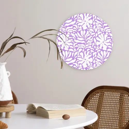 Paars - Wit - Bloemen Wandcirkel plexiglas klein 852 -sfeer4