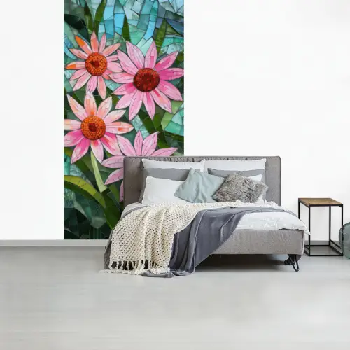 Bloemen - Roze - Glasmozaïek fotobehang vinyl groot -slaapkamer