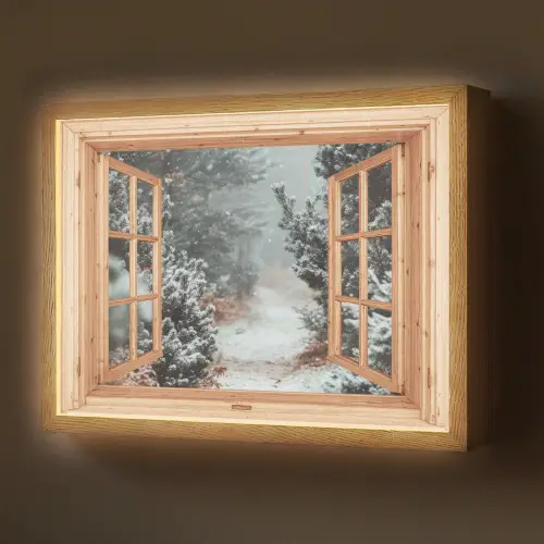 Bos - Winter - Bomen - Natuur - Pad - Doorkijk Light Box met batterij (Wandlamp) middel -z3d_website