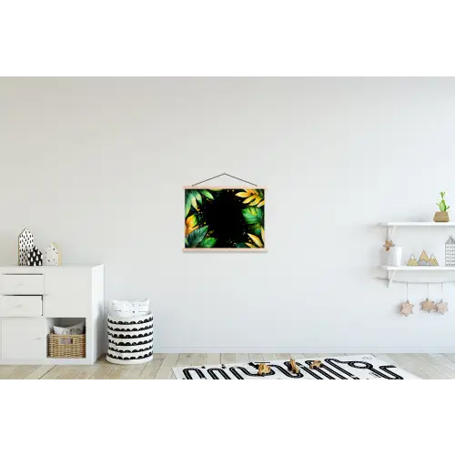 Bladeren - Groen - Geel - Verf - Jungle textielposter latten blank klein -kinderkamer