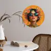 Vrouw - Bloemen - Aesthetic - Oranje Wandcirkel behangsticker klein -sfeer3