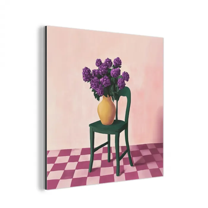 Stoel - Vaas - Bloemen - Geblokt aluminium wit klein -3d