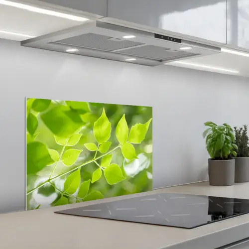 Natuur - Lente - Groen - Bladeren keuken achterwand spatscherm klein -3d_schuin