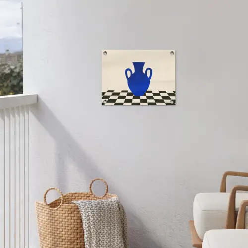Vaas - Blauw - Geblokt - Modern tuinposter los doek klein -sfeer8