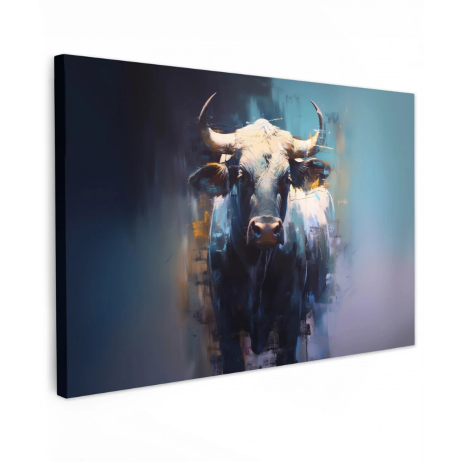 Stier - Zwart - Abstract - Horens Tuinposter op houten frame 2 cm dik klein -3d