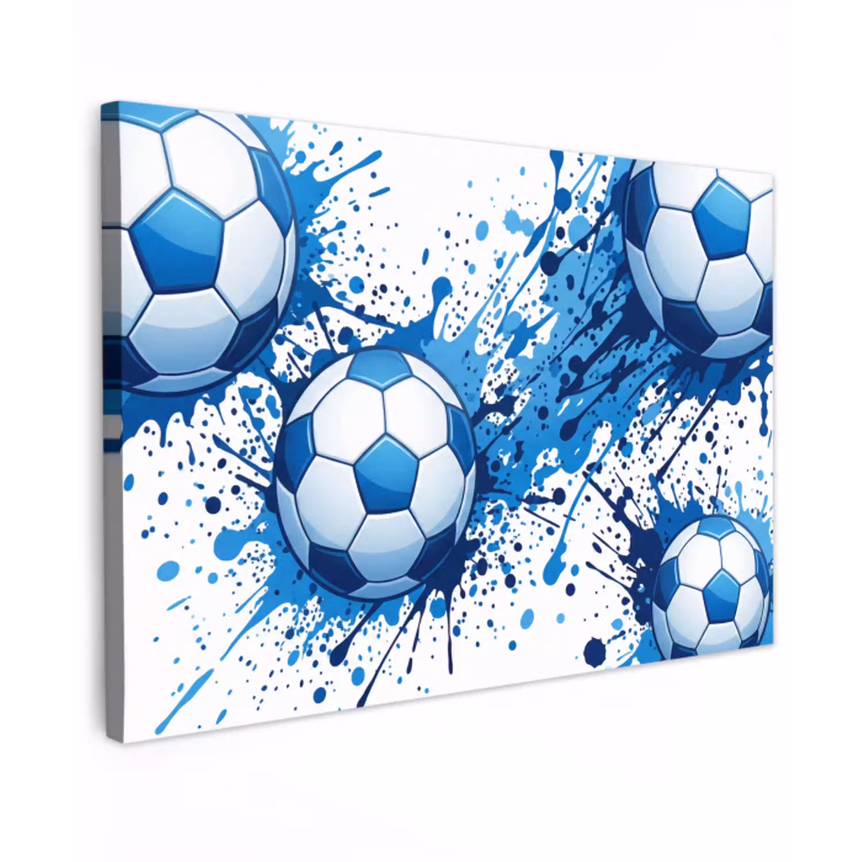 Voetballen - Verf - Sport - Blauw Tuinposter op houten frame 2 cm dik klein -3d