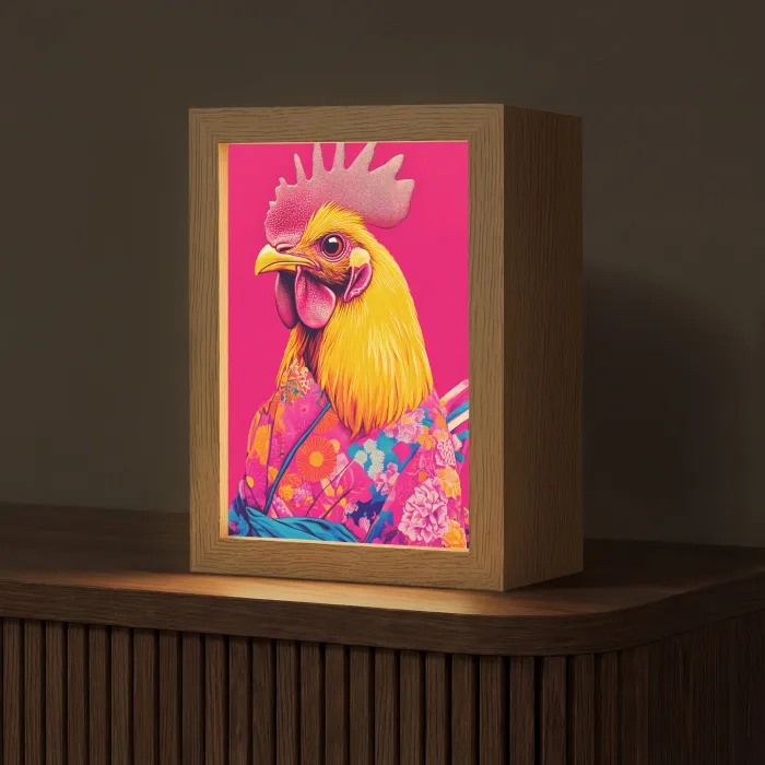 Haan - Kleurrijk - Kimono - Roze Light Box met kabel (Tafellamp) klein -z3d_website