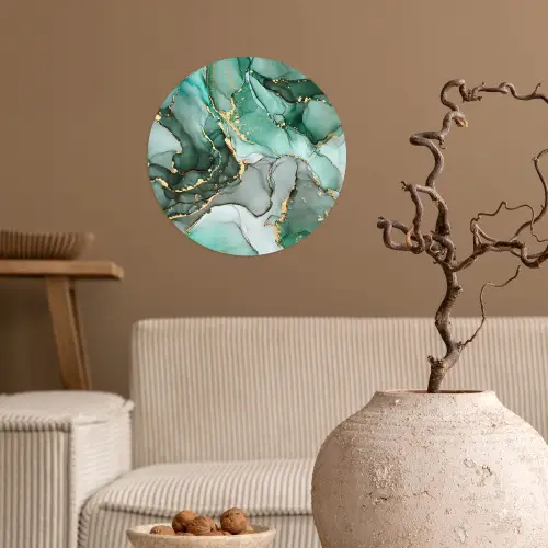 Goud - Marmer - Groen - Luxe - Marmerlook - Grijs Wandcirkel behangsticker klein -sfeer1