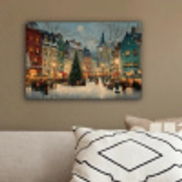Kerstsfeer - Stadsplein - Kleurrijk canvas 2cm klein -sfeer3
