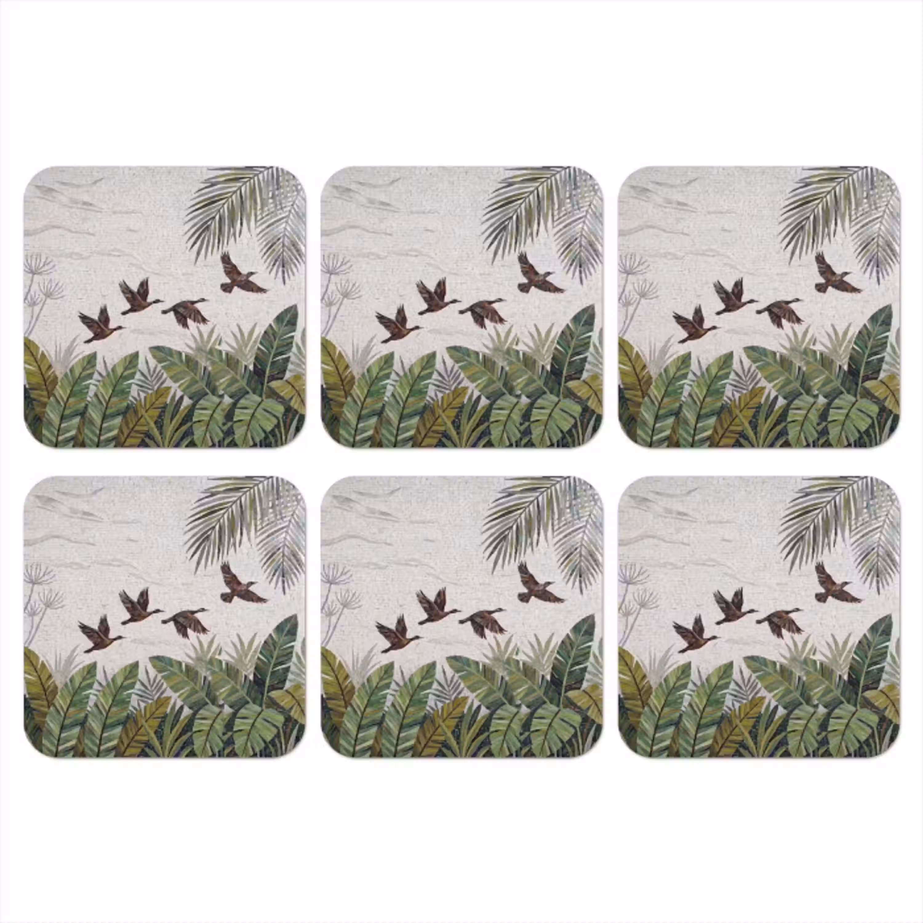 Vogel - Vliegend - Tropisch - Mozaïek - Groen onderzetter kurk middel -3d