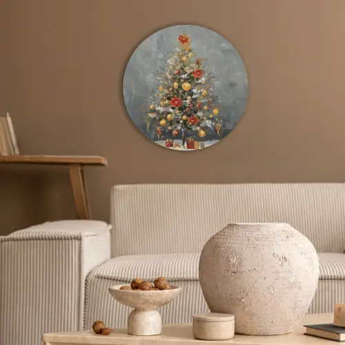 Kerstboom - Cadeaus - Rood - Goud Akoestische PET Vilt - Rond klein -sfeer1
