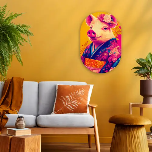 Varken - Bloemkroon - Kimono - Abstract Wandcirkel Ovaal Forex klein -sfeer4