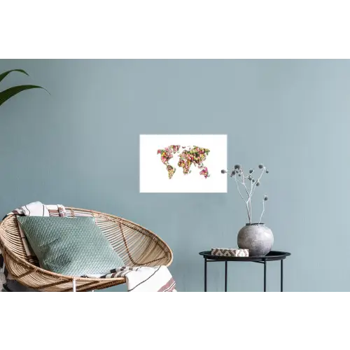 Wereldkaart - Bloemen - Felgekleurd Muursticker klein -plant