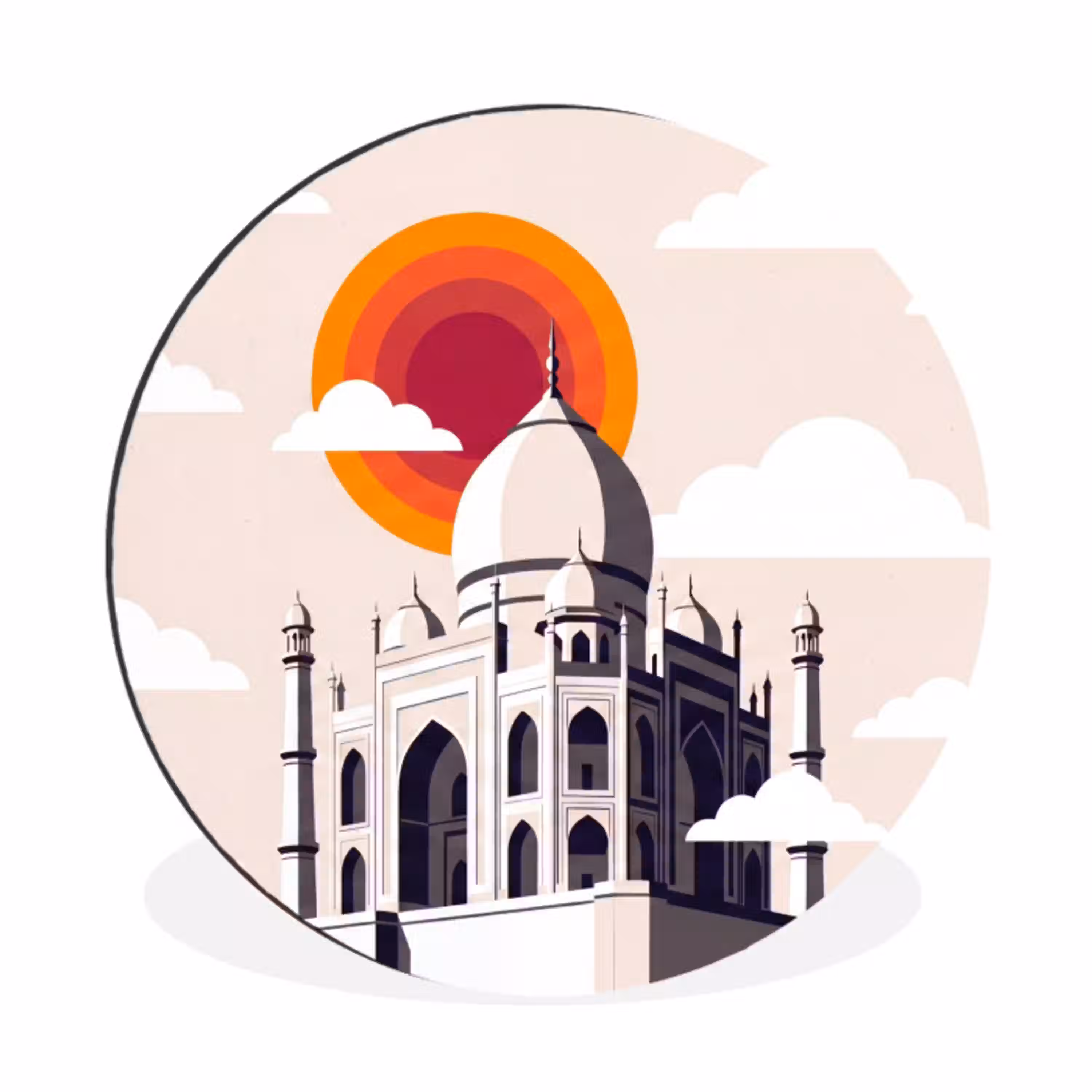 Taj Mahal - Zon - Koepel - Architectuur - India - Grafisch Wandcirkel aluminium klein -3d