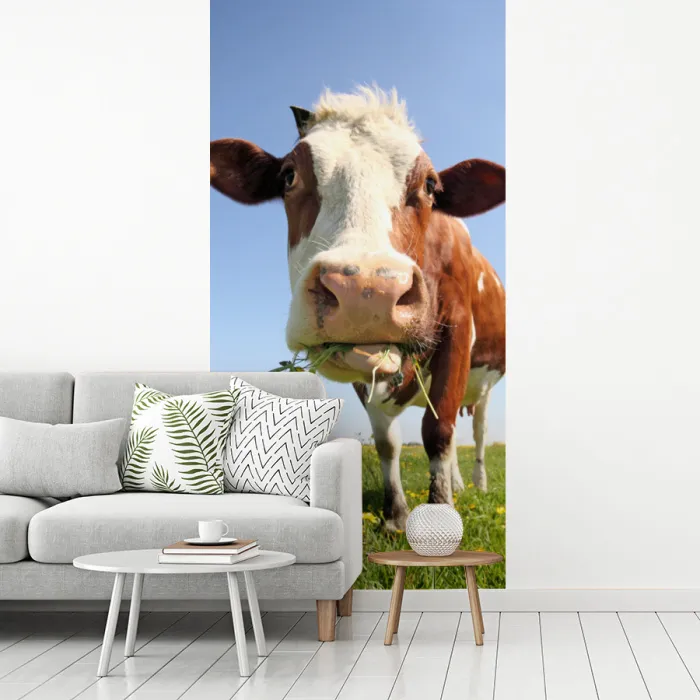 Koe - Dieren - Bloemen - Gras fotobehang vinyl groot -woonkamer