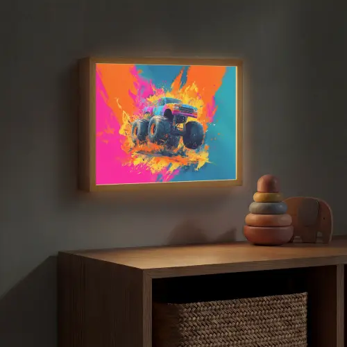 Monstertruck - Abstract - Verfspatten - Kleurrijk Light Box met batterij (Wandlamp kind) middel -sfeer5_kind