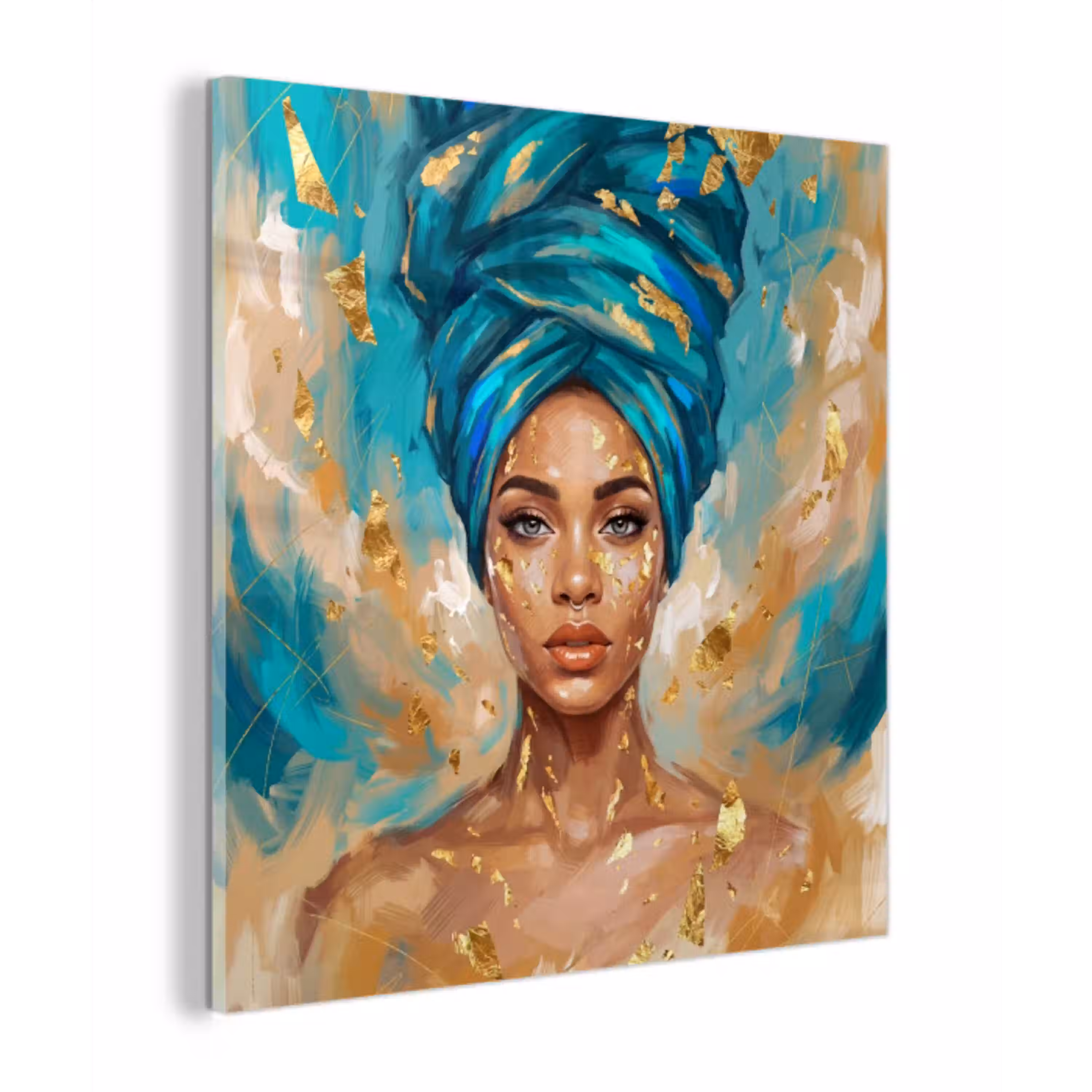 Portret - Vrouw - Schilderij - Blauw - Goud - Expressief plexiglas 5mm klein -z3d