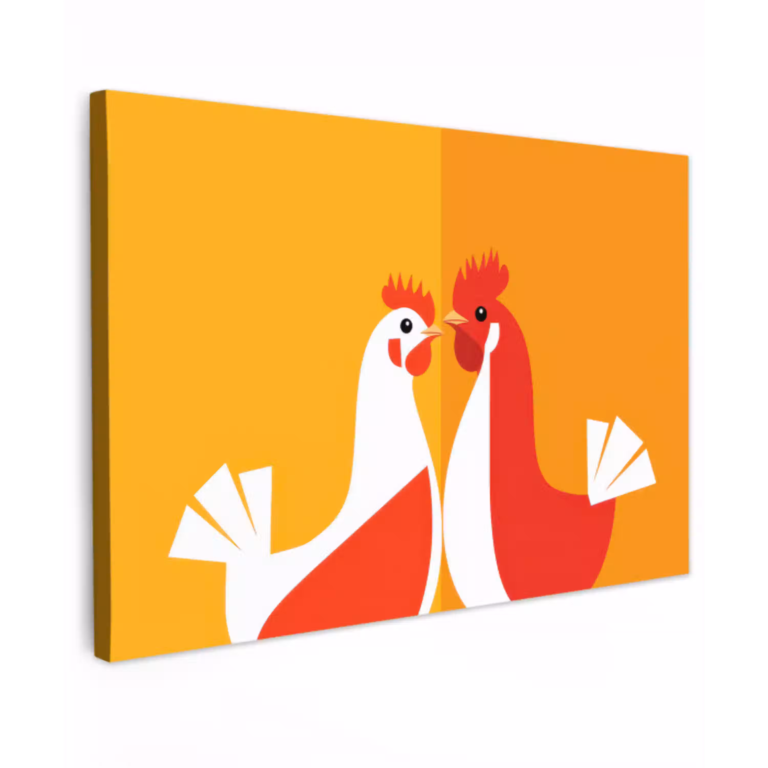 Kippen - Oranje - Vlakken canvas 2cm klein -z3d