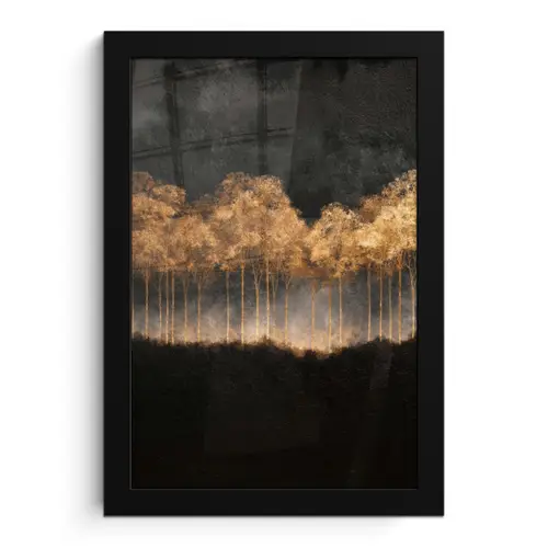 Gouden Bomen in Mistig Landschap fotolijst zwart zonder passe partout klein -3d