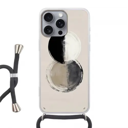 Cirkels - Strepen - Minimalistisch - Zwart Hoesje iPhone 16 Pro Max met koord klein -3d