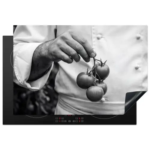 Tomaten - Chef - Zwart - Wit Inductie beschermer vinyl 3mm klein -3d