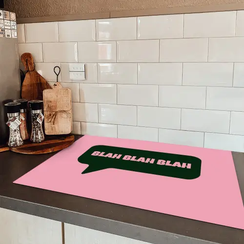Roze - Tekstwolk - Groen - BLAH BLAH BLAH Inductie beschermer vinyl 3mm klein -sfeer3
