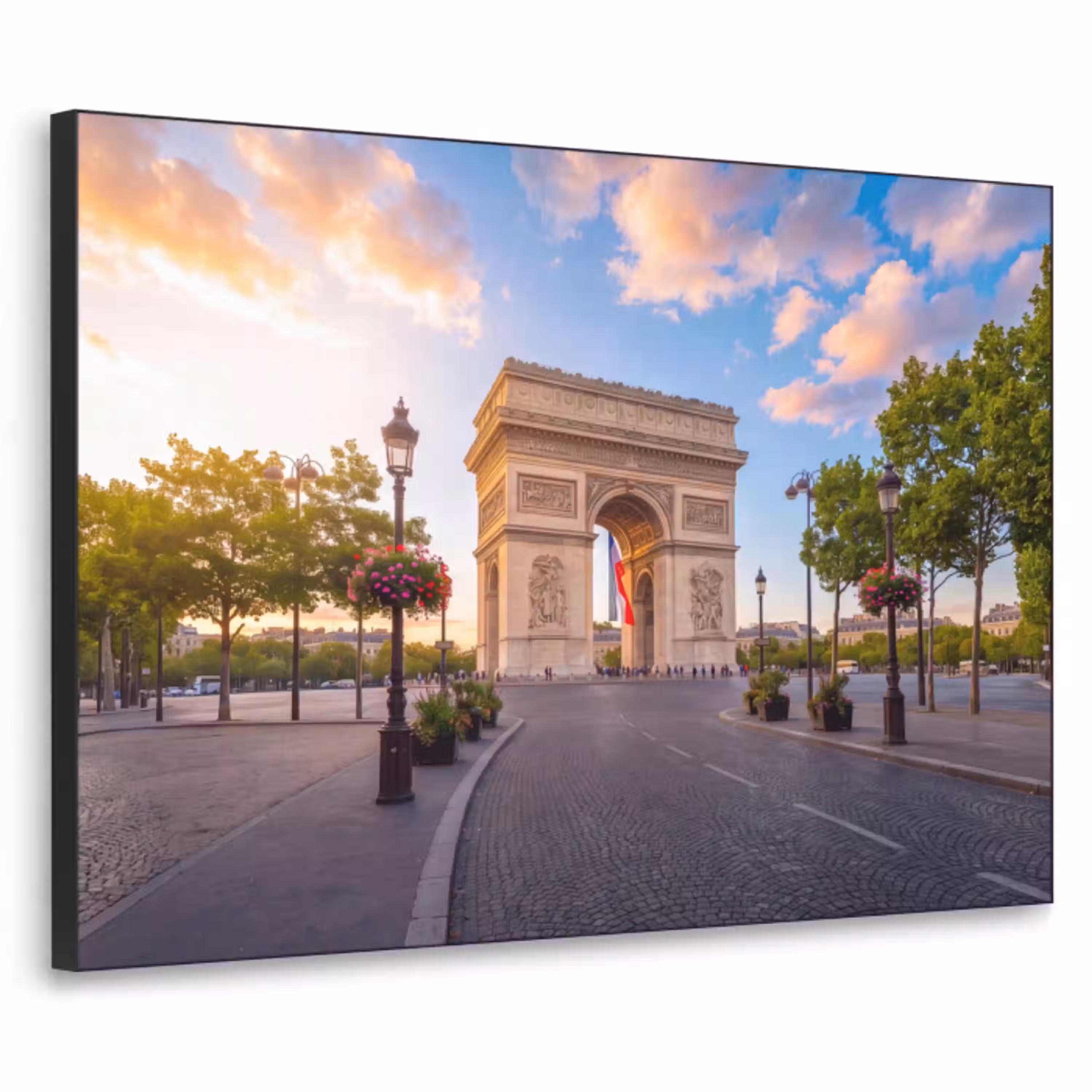 Monument - Parijs - Zonsondergang - Architectuur - Goud Textielframe zwart klein -3d