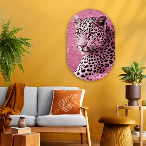 Panter - Luxe - Roze Wandcirkel Ovaal Glas middel -sfeer4