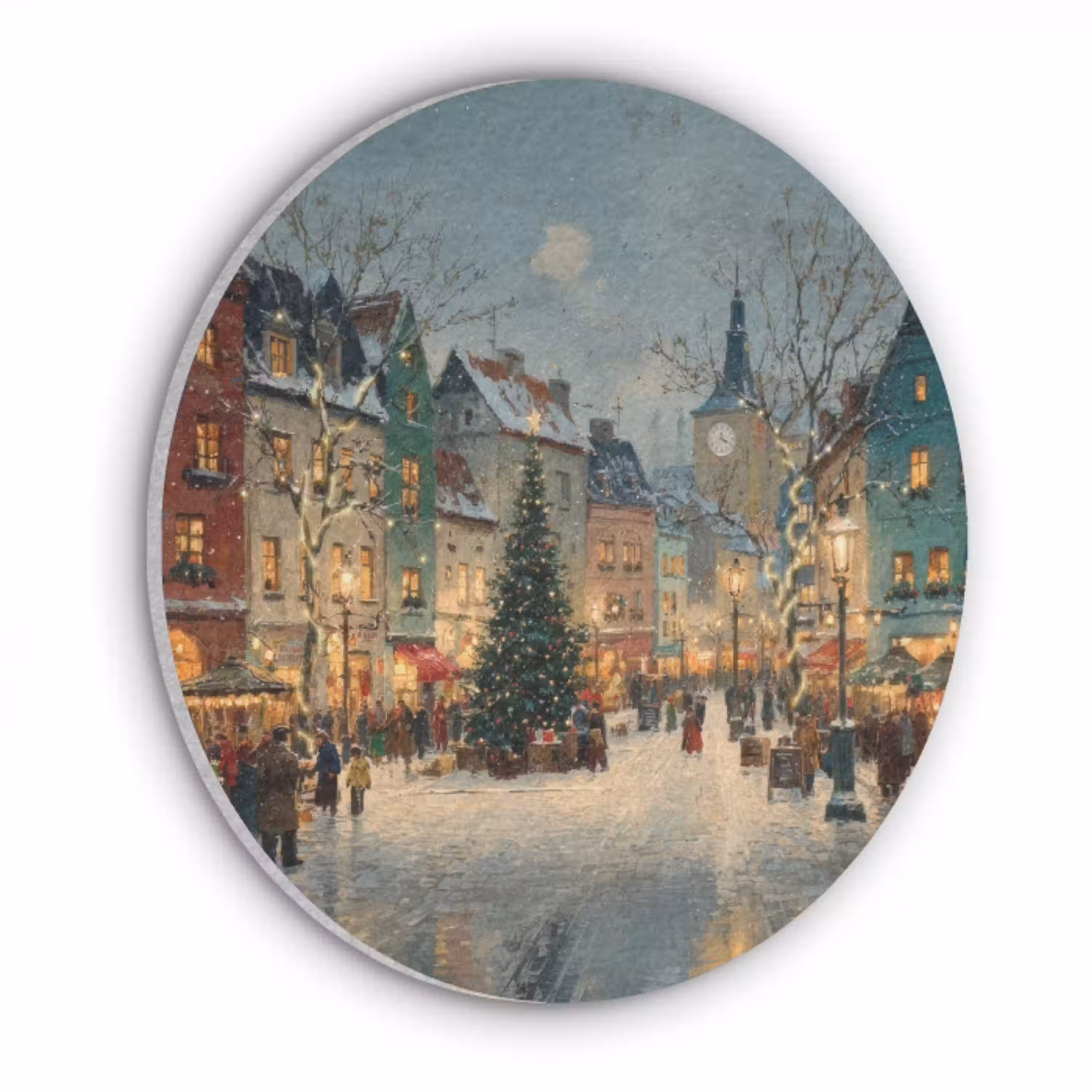 Kerstsfeer - Stadsplein - Kleurrijk Akoestische PET Vilt - Rond klein -3d