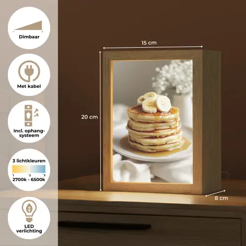 Pannenkoeken - Banaan - Siroop - Wit - Beige Light Box met kabel (Tafellamp) klein -USP_NL