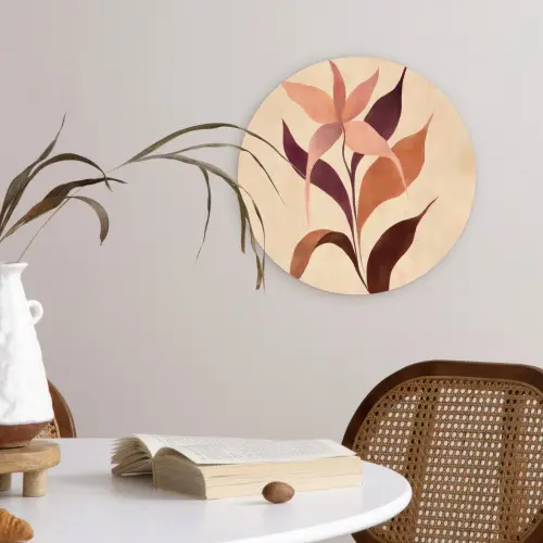 Minimalistisch - Bloem - Bladeren - Beige Wandcirkel plexiglas klein -sfeer4