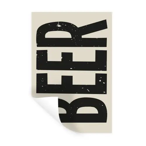 Beer - Vintage - Zwart - Beige Muursticker klein -3d