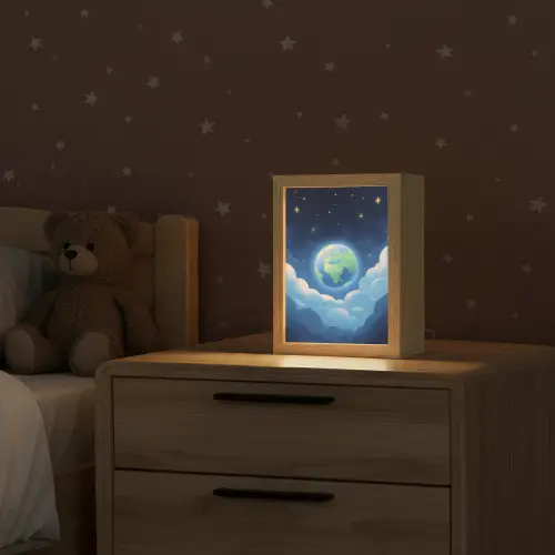 Planeet - Wolken - Sterren - Blauw Light Box met kabel klein -sfeer1_kind
