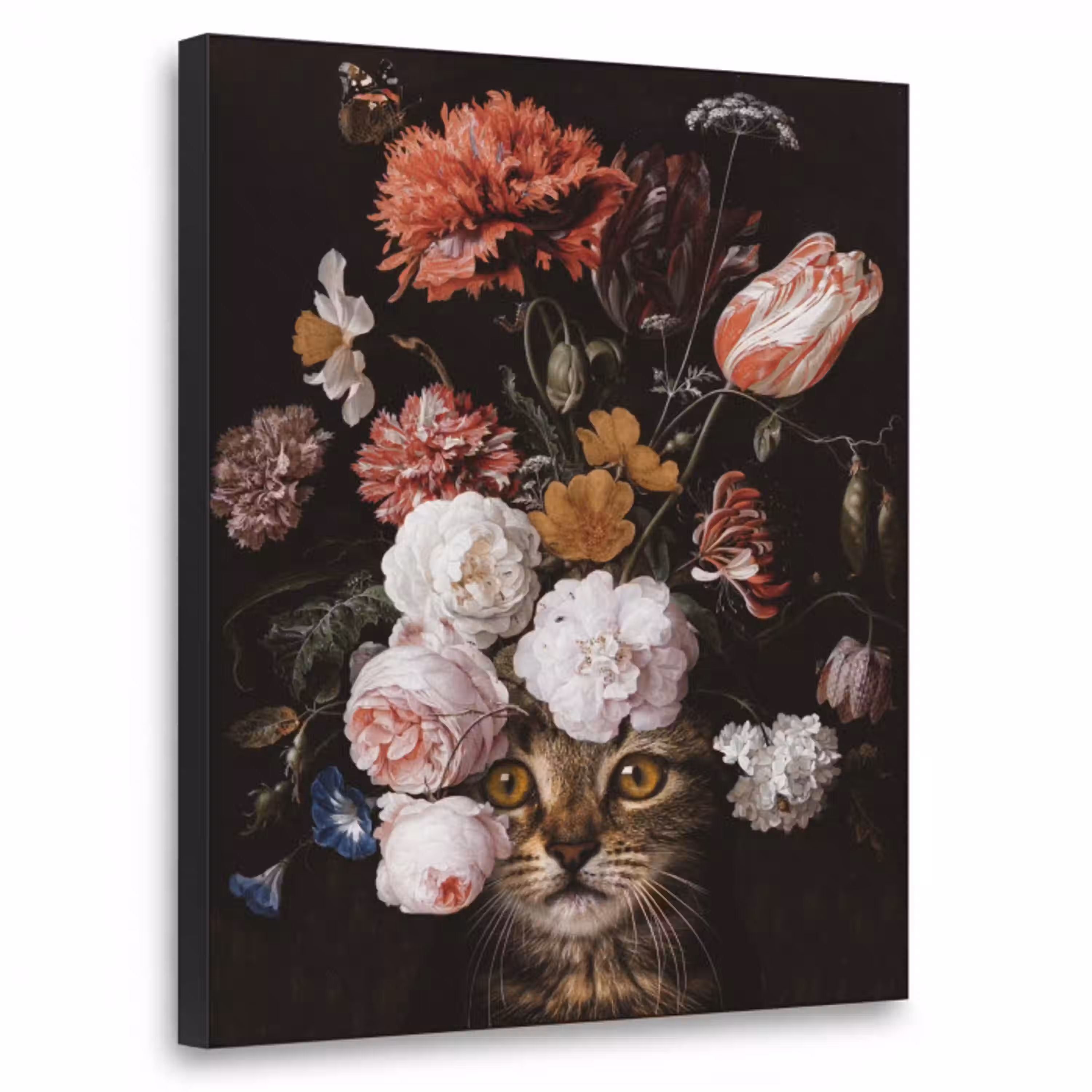 Stilleven met bloemen - Jan Davidsz de Heem - Kat Textielframe zwart klein -3d