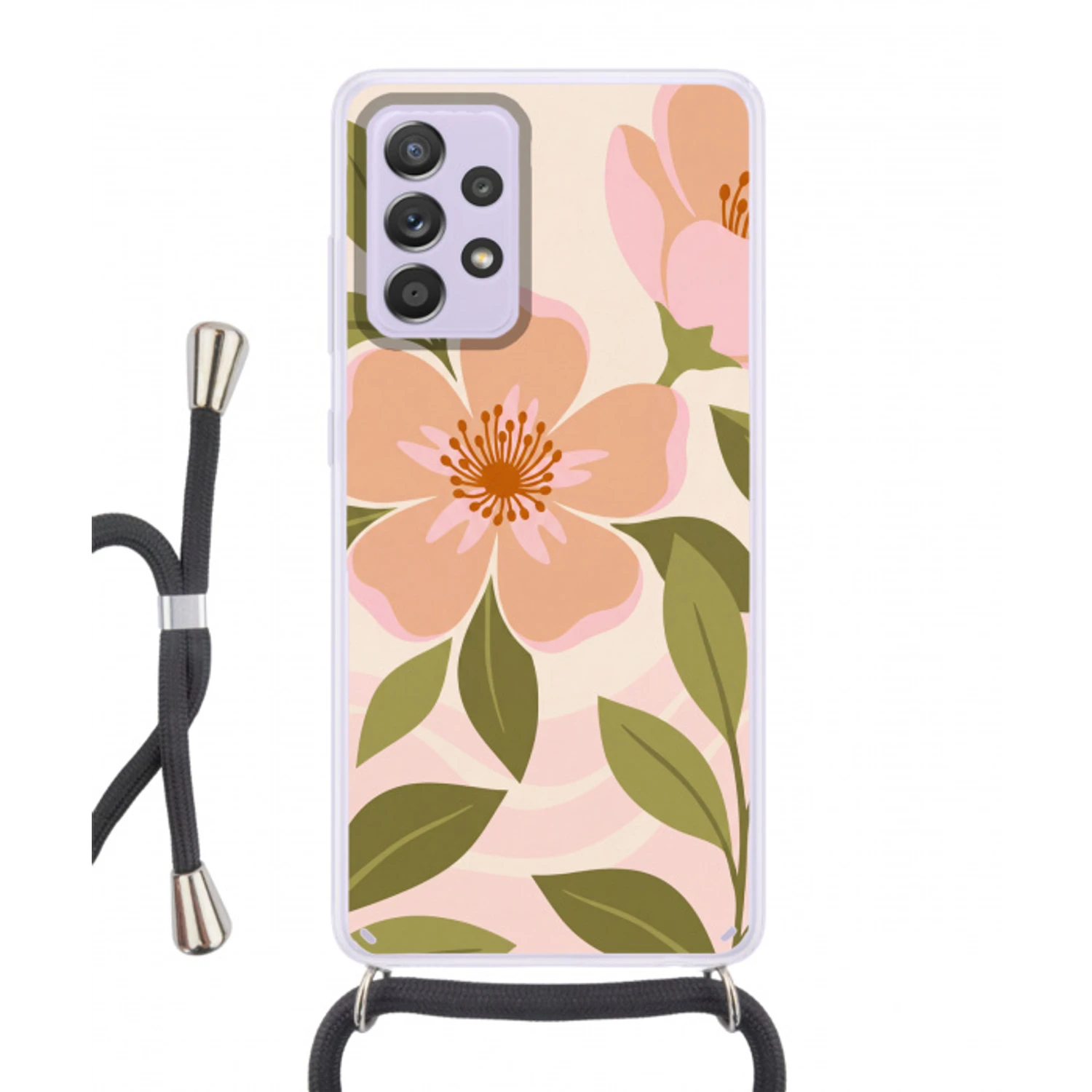 Grafisch - Bloemen - Roze Hoesje Samsung Galaxy A52 5G met koord klein -3d