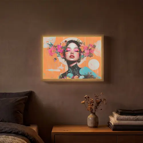Portret - Vrouw - Abstract - Bloemen Light Box met batterij (Wandlamp) middel -sfeer4