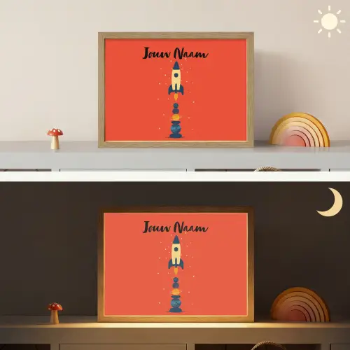 Raket - Planeten - Rood Light Box met batterij (Wandlamp kind) middel -sfeer3_kind