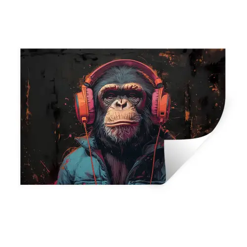 Graffiti - Chimpansee - Koptelefoon - Aap Muursticker klein -3d