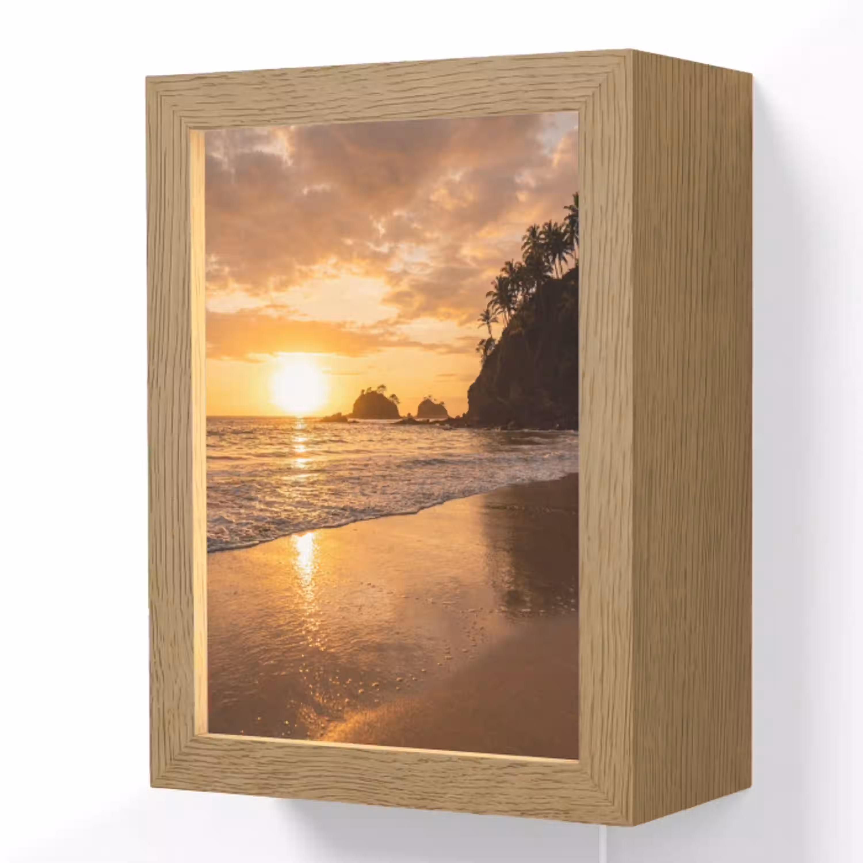 Strand - Zonsondergang - Natuur - Tropisch - Oranje Light Box met kabel (Wandlamp) klein -3d
